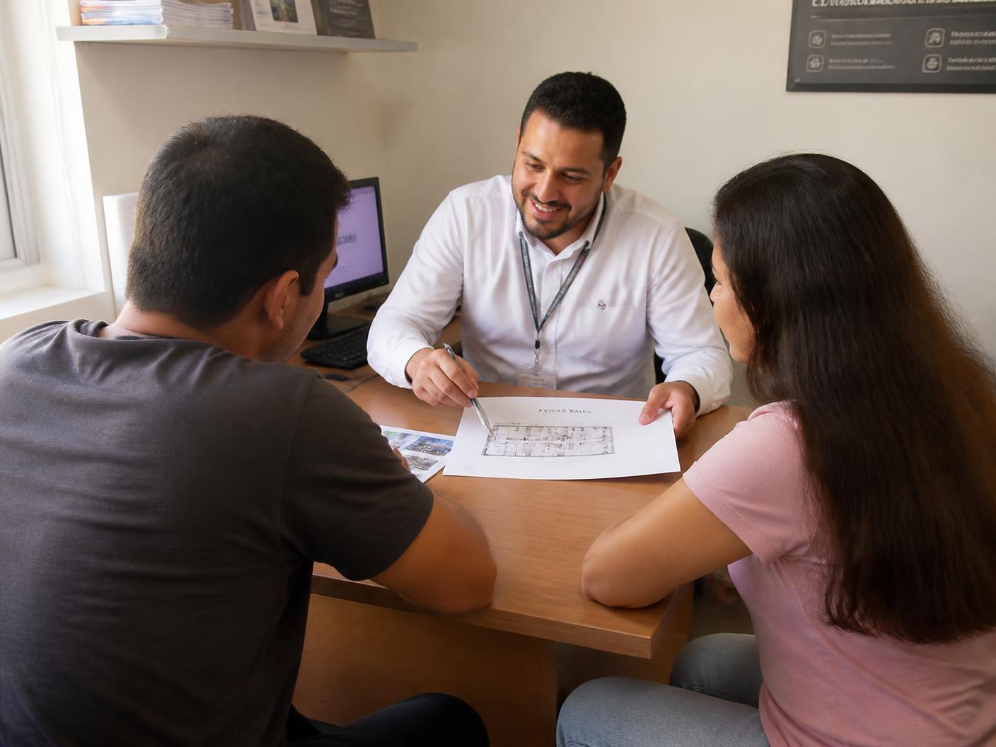 Consultora explicando a composição do valor de compra de um imóvel